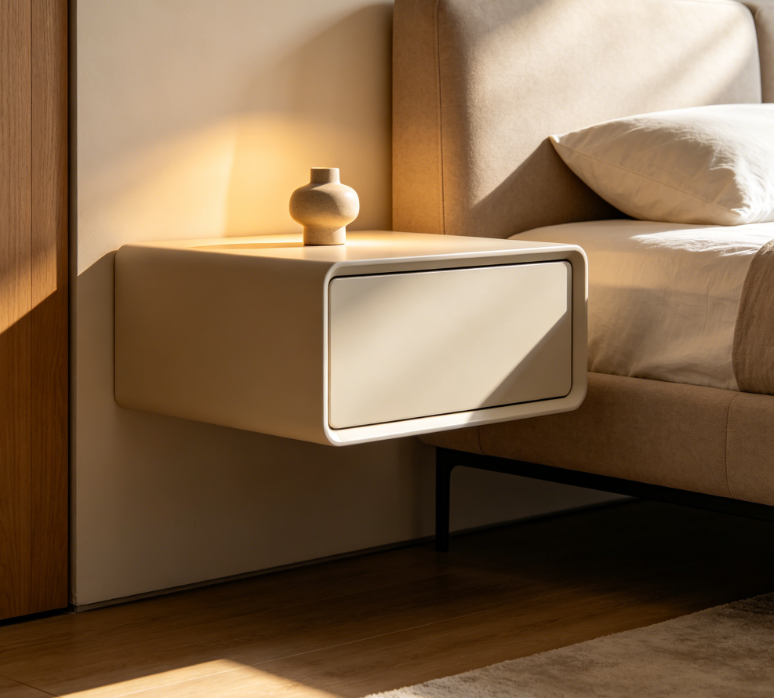 Minimalist Cream-Colored Wall-Mounted Floating Bedside Table